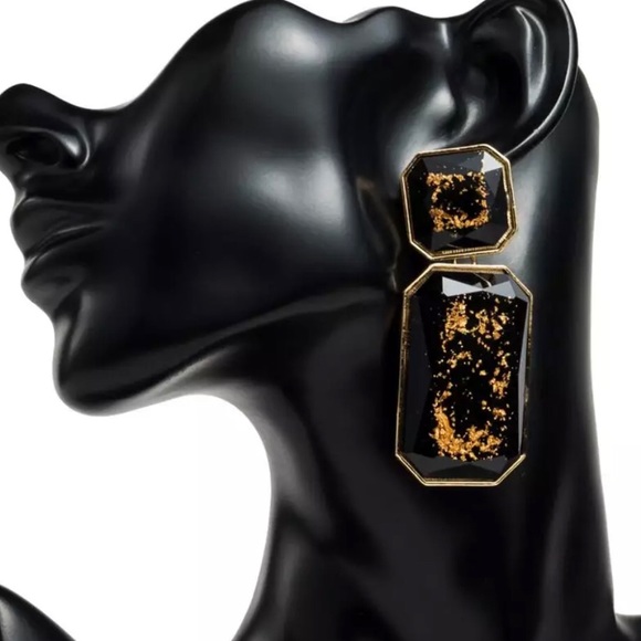 Black and gold drop earrings - Picture 2 of 4